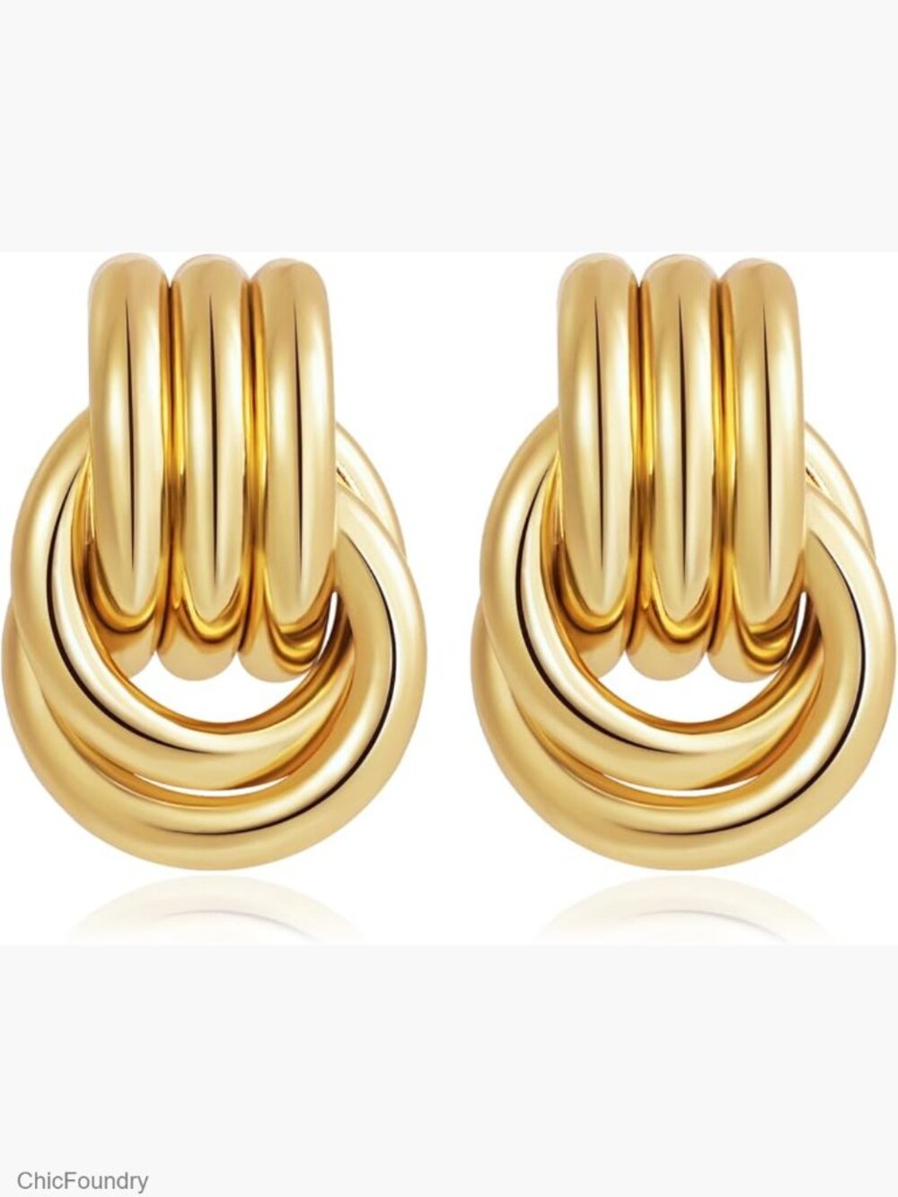 Chunky Gold Knot Drop Earrings - Hypoallergenic Dangle Fashion Jewelry